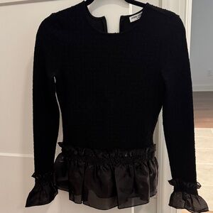 Opening Ceremony Black Top with Sheer Ruffle Detail